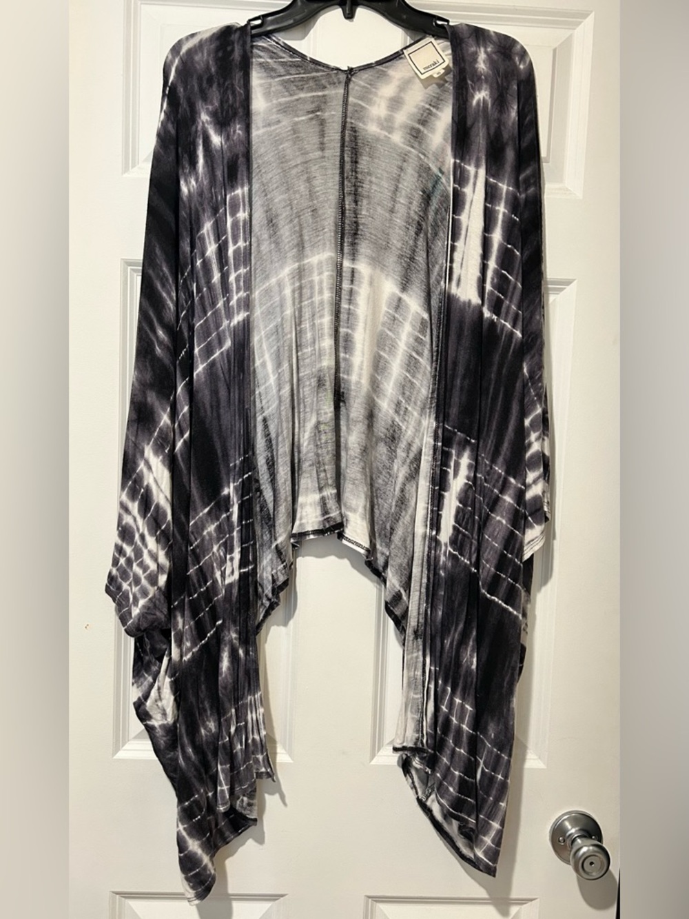 Meraki Black & White Tie Dye Flowy Draped Cardigan Kimono Cover Up